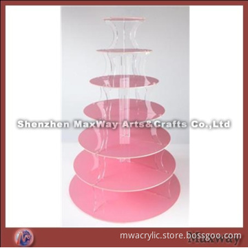 Pink Round Finely Designed Acrylic 7 Tiers Cup Cake Display Stand Rack